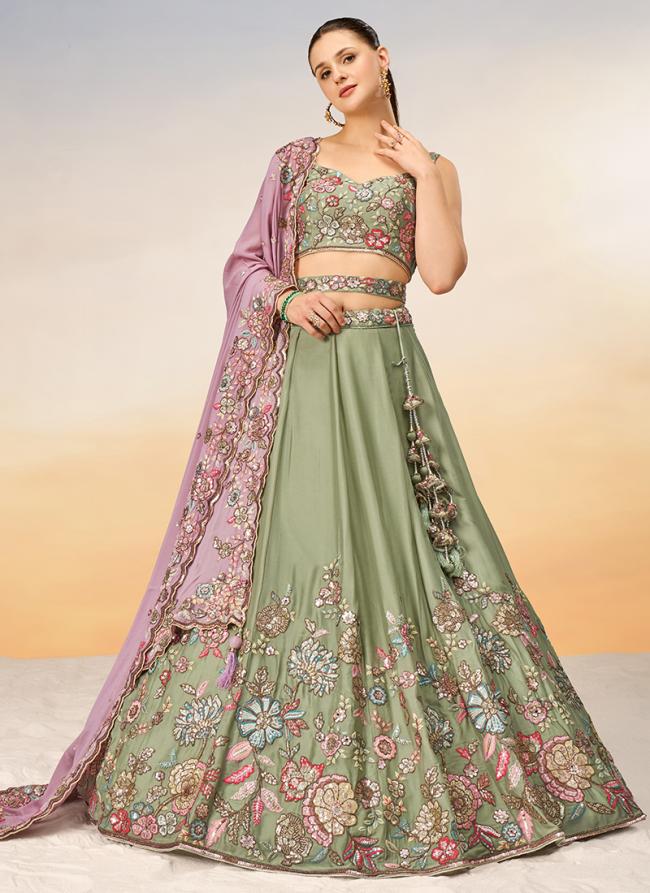 Pure Georgette Lime Green Party Wear Sequins Work Lehenga Choli